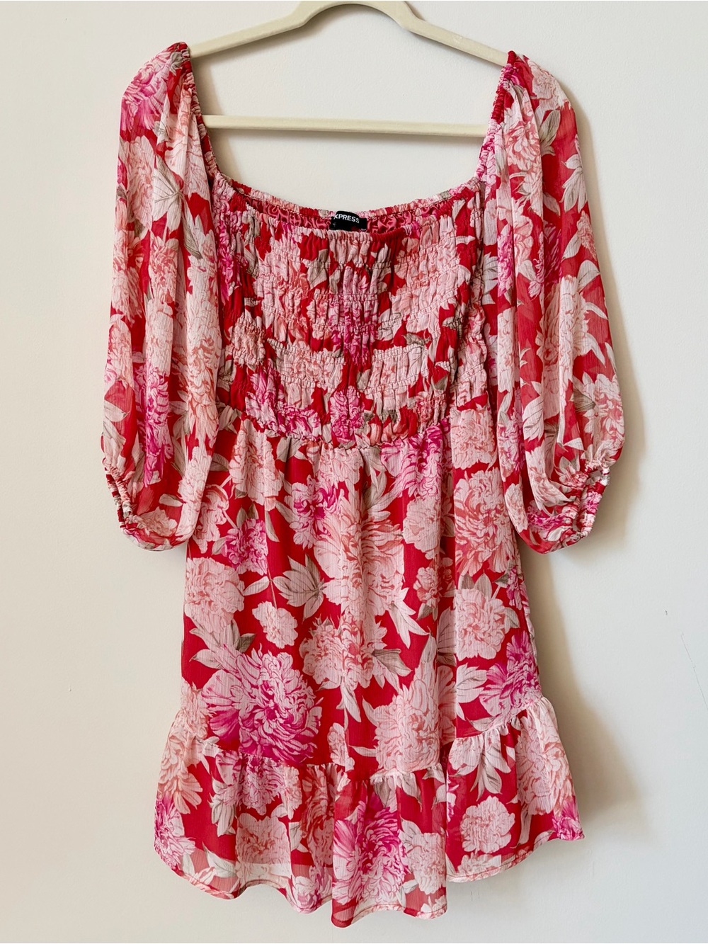 Express Floral Mesh Long Sleeve Mini Dress